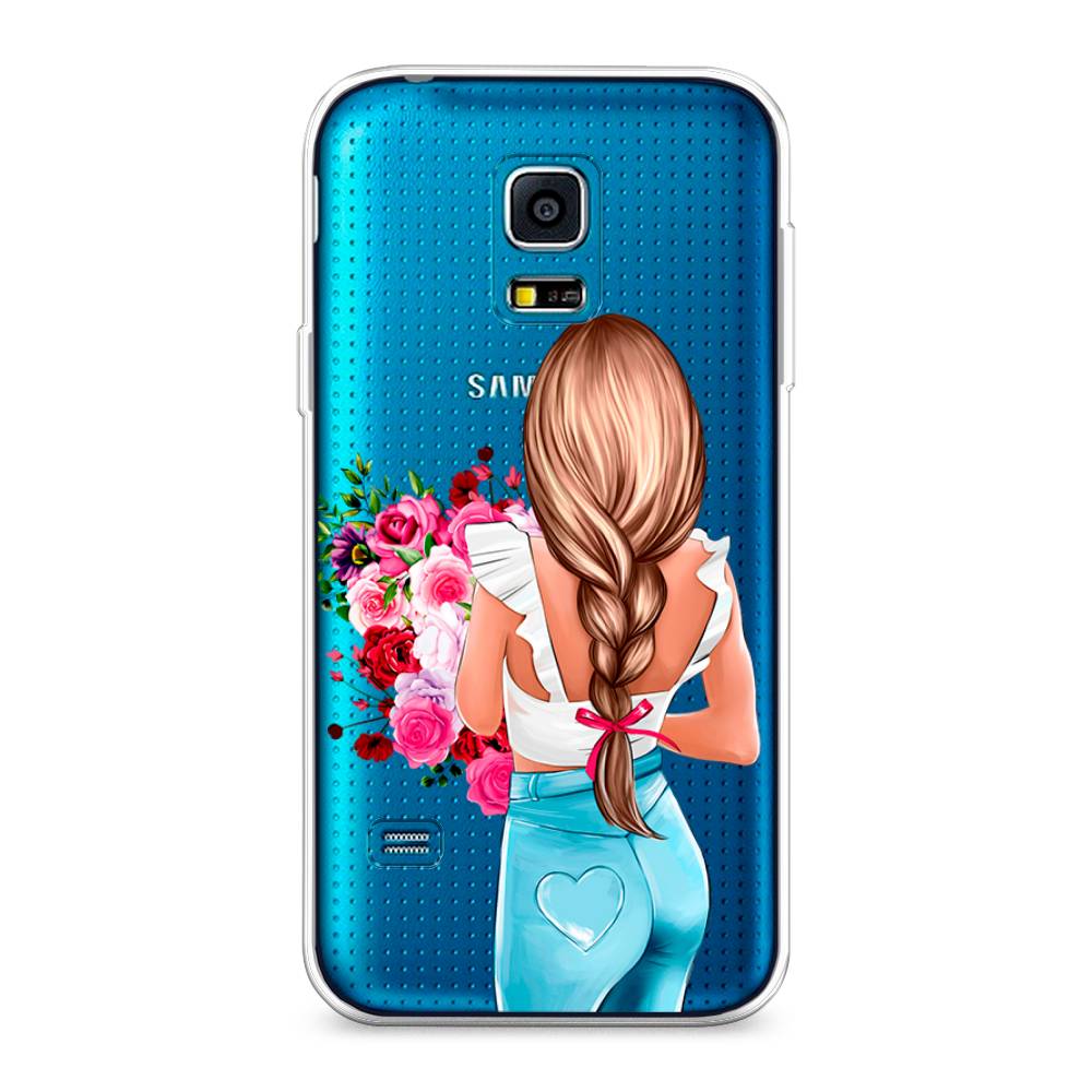 

Чехол на Samsung Galaxy S5 mini "Девушка с цветами", Коричневый;розовый;голубой, 24250-6