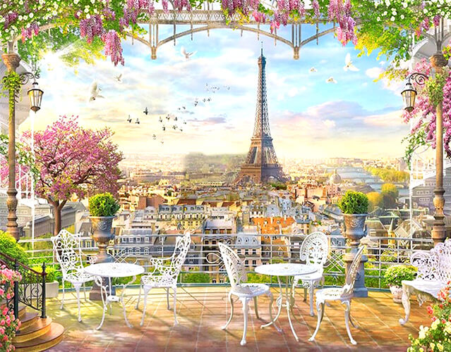Алмазная мозаика Цветной Парижская терраса LG039 на подрамнике 50х40 премиум-набор