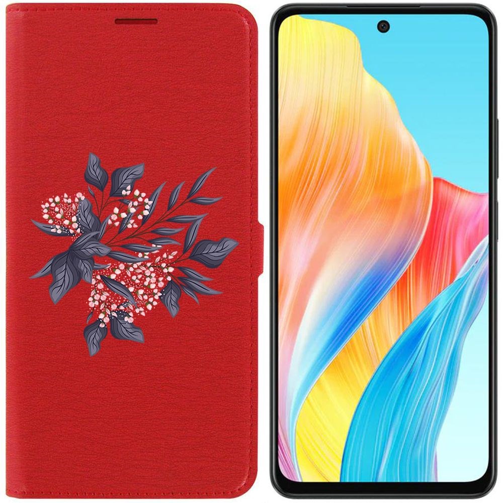 

Чехол-книжка Krutoff Eco Book для Oppo A58 4G Розовые бутоны (красный)