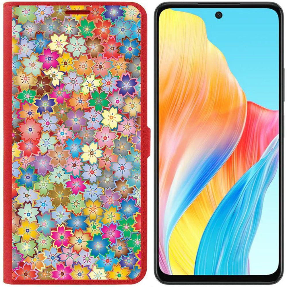 

Чехол-книжка Krutoff Eco Book для Oppo A58 4G Цветочный паттерн 4 (красный)