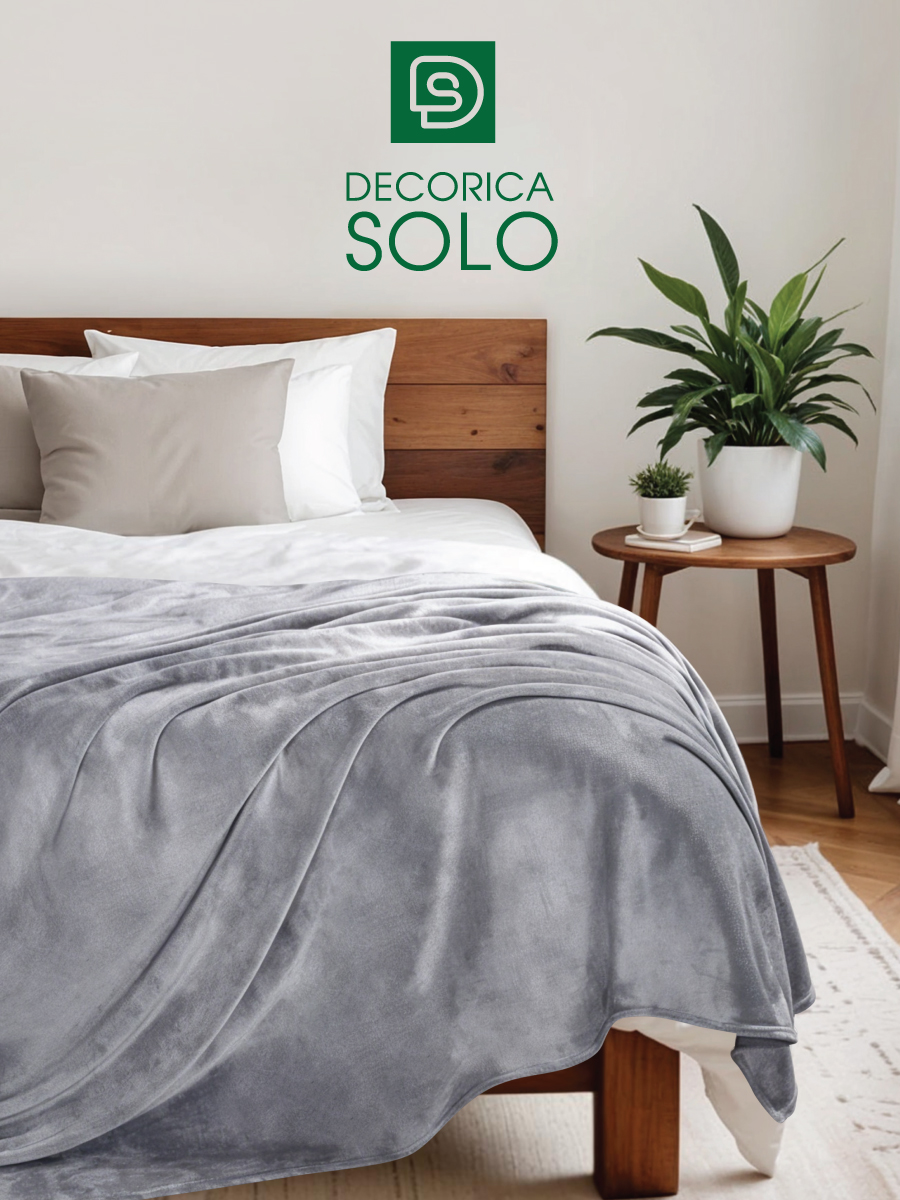 Плед Solo Decorica из велсофта в подгибку SJPL-H220, светло-серый, 220х200