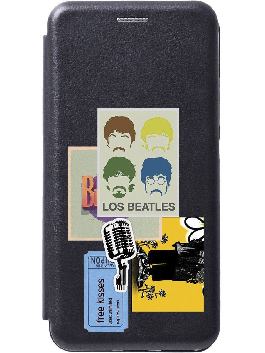 

Чехол на Vivo V25 5G/V25e с 3D принтом "Beatles Stickers" черный, Черный;белый, 157974