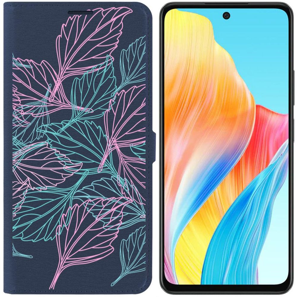 

Чехол-книжка Krutoff Eco Book для Oppo A58 4G Листья паттерн (синий)