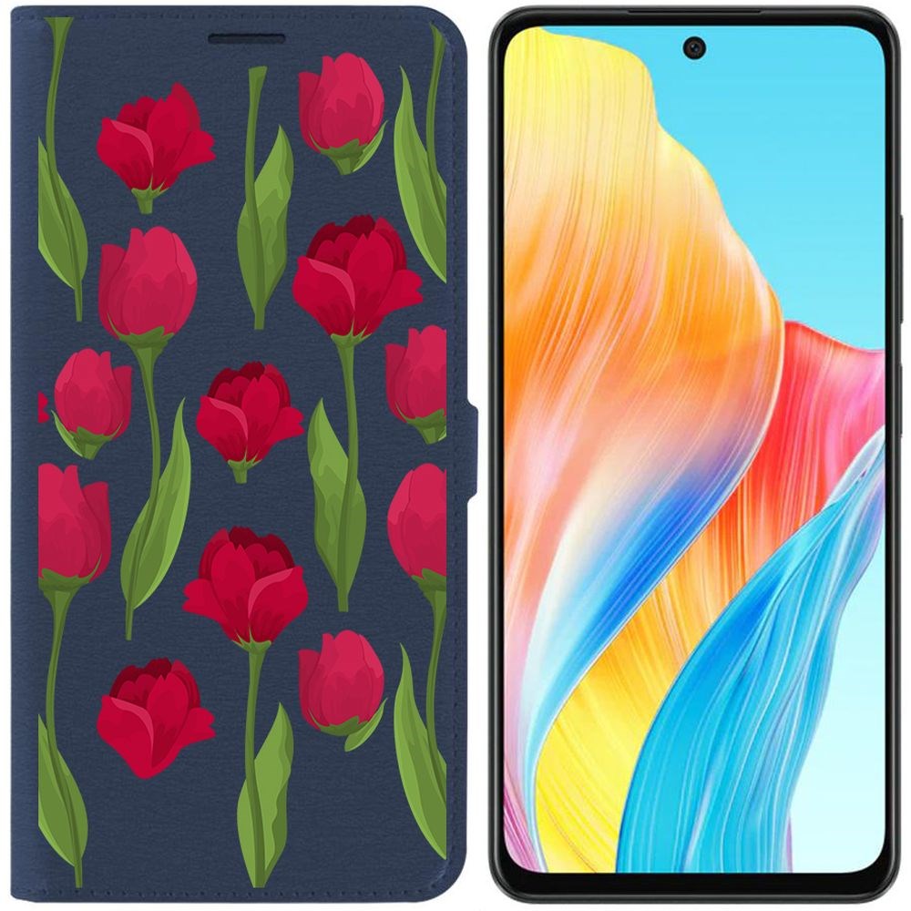 

Чехол-книжка Krutoff Eco Book для Oppo A58 4G Розы паттерн (синий)