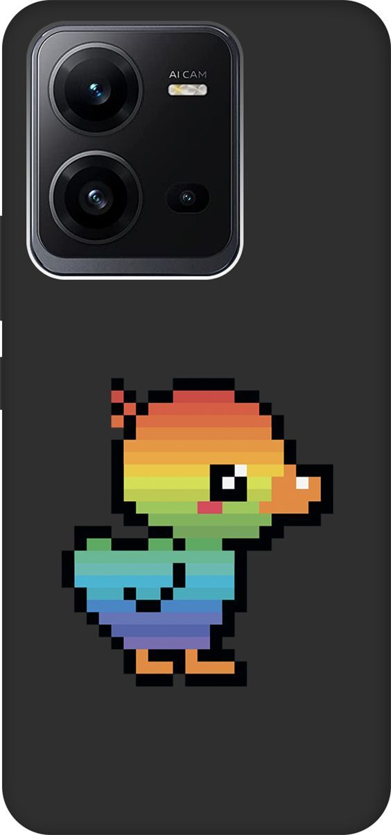 

Чехол на Vivo V25 5G/V25e с 3D принтом "Pixel Duck" черный, Черный;желтый, 157971