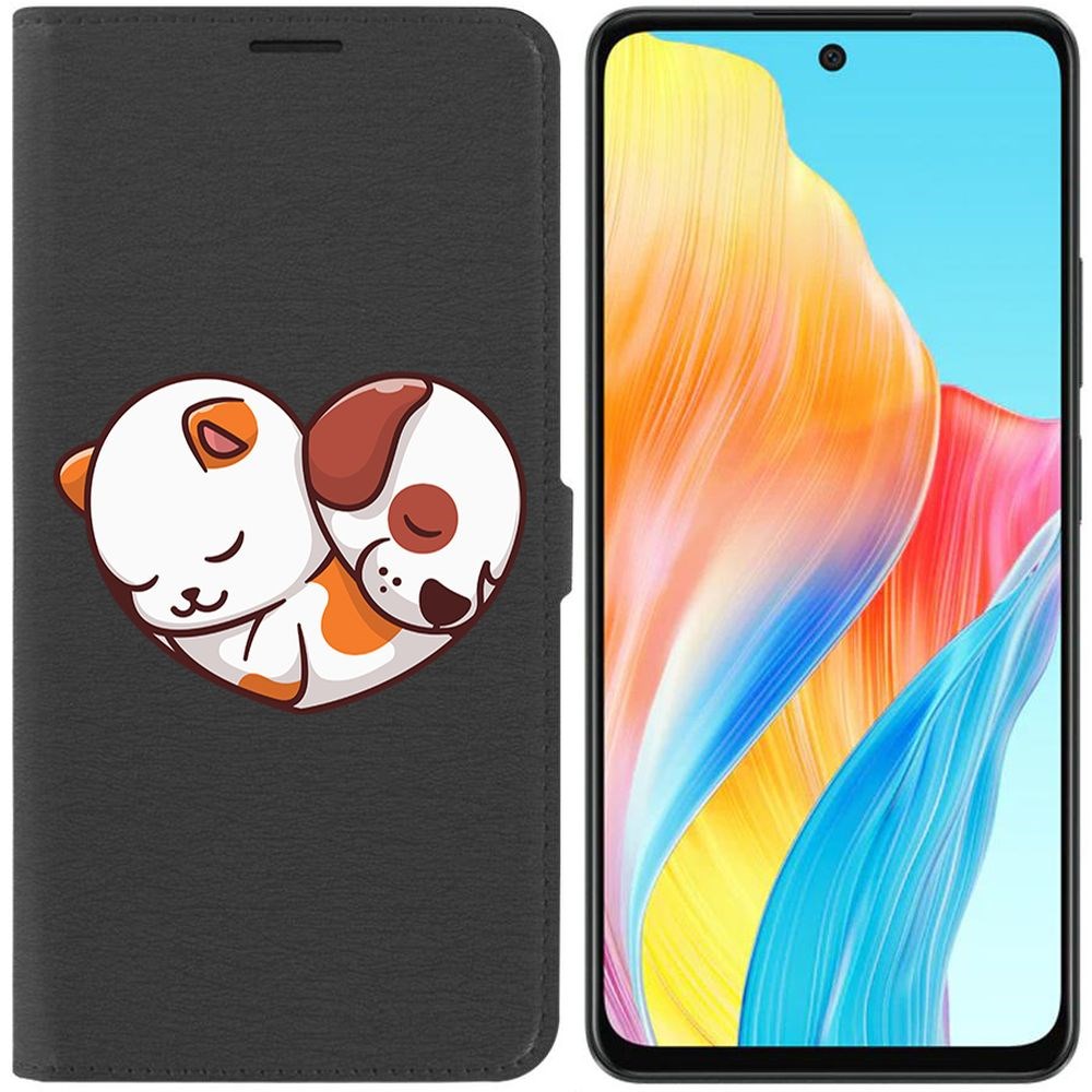 

Чехол-книжка Krutoff Eco Book для Oppo A58 4G Котёнок и Щенок (черный)