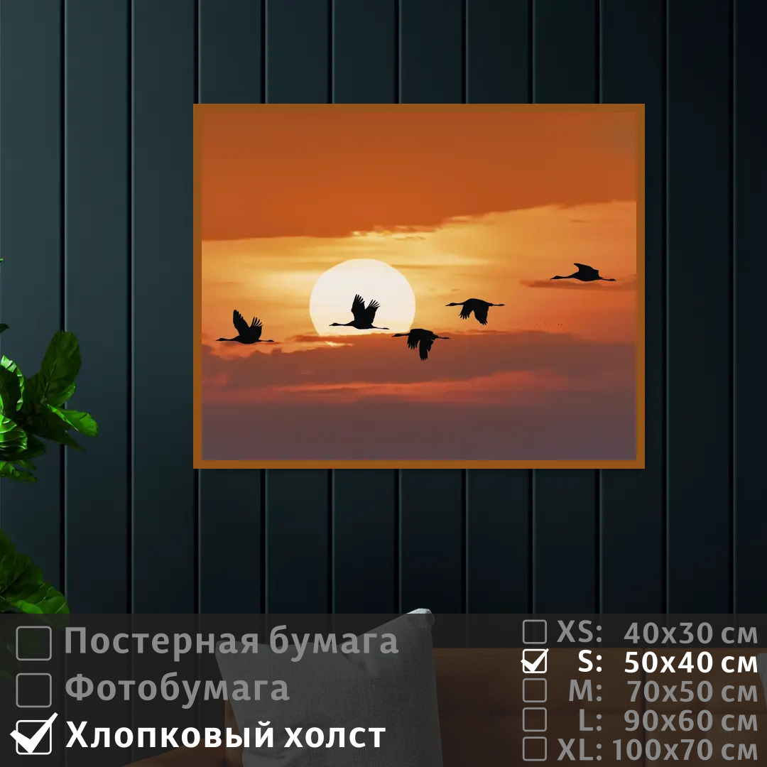 

Постер на холсте ПолиЦентр Журавли на закате солнца 50х40 см, ЖуравлиНаЗакатеСолнца
