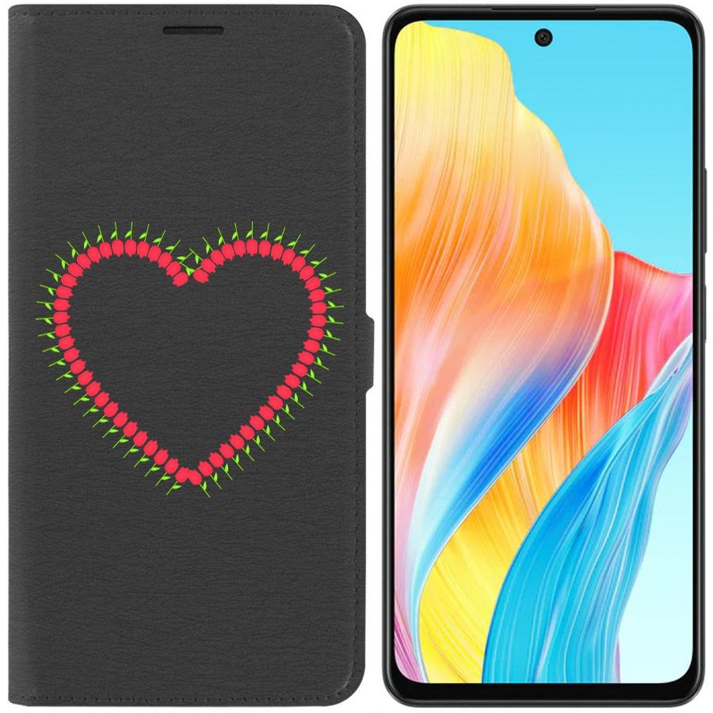 

Чехол-книжка Krutoff Eco Book для Oppo A58 4G Сердце из тюльпанов (черный)