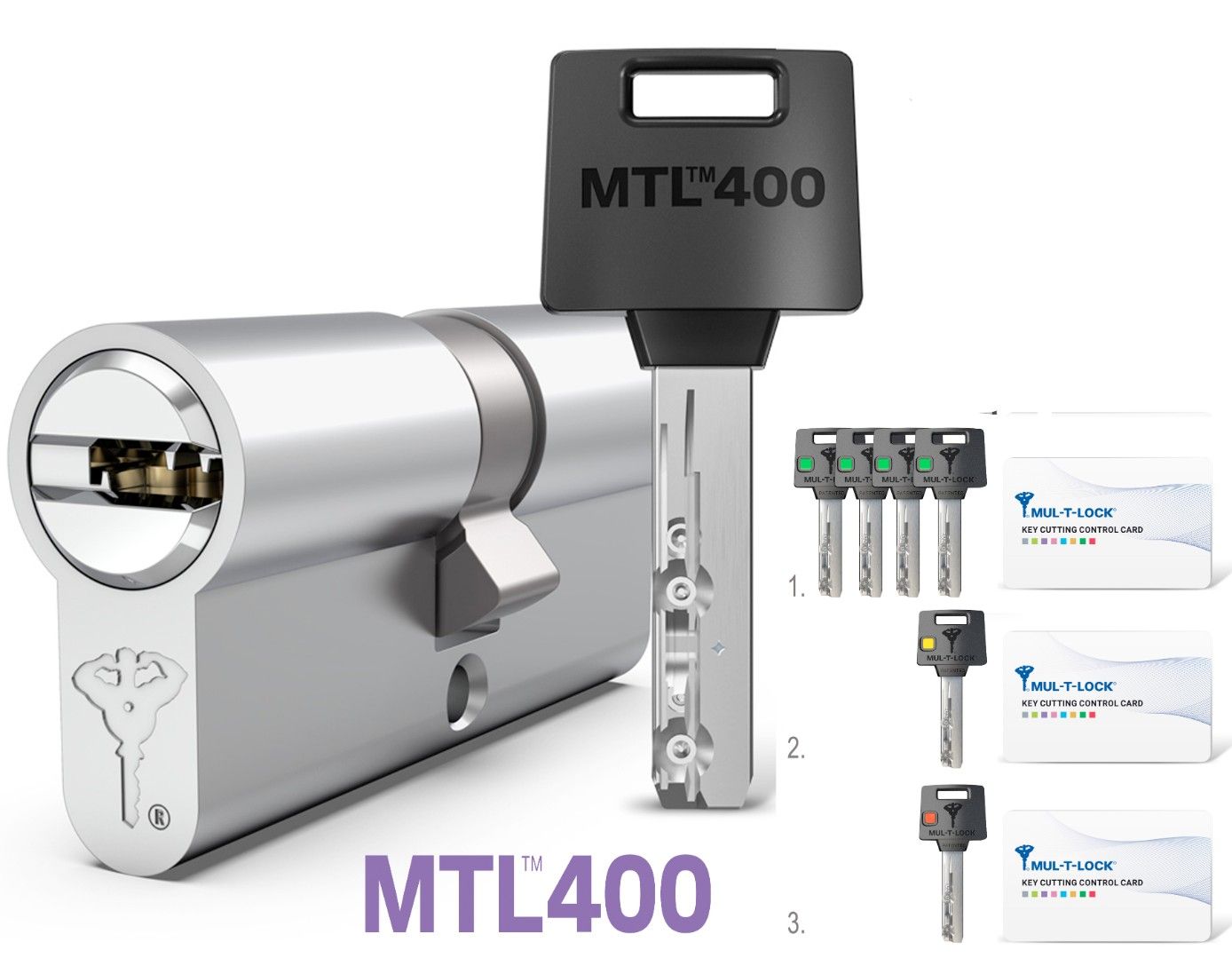 

Цилиндровый механизм Mul-T-Lock MTL400 90 (35x55) ключ-ключ никель флажок, Серебристый