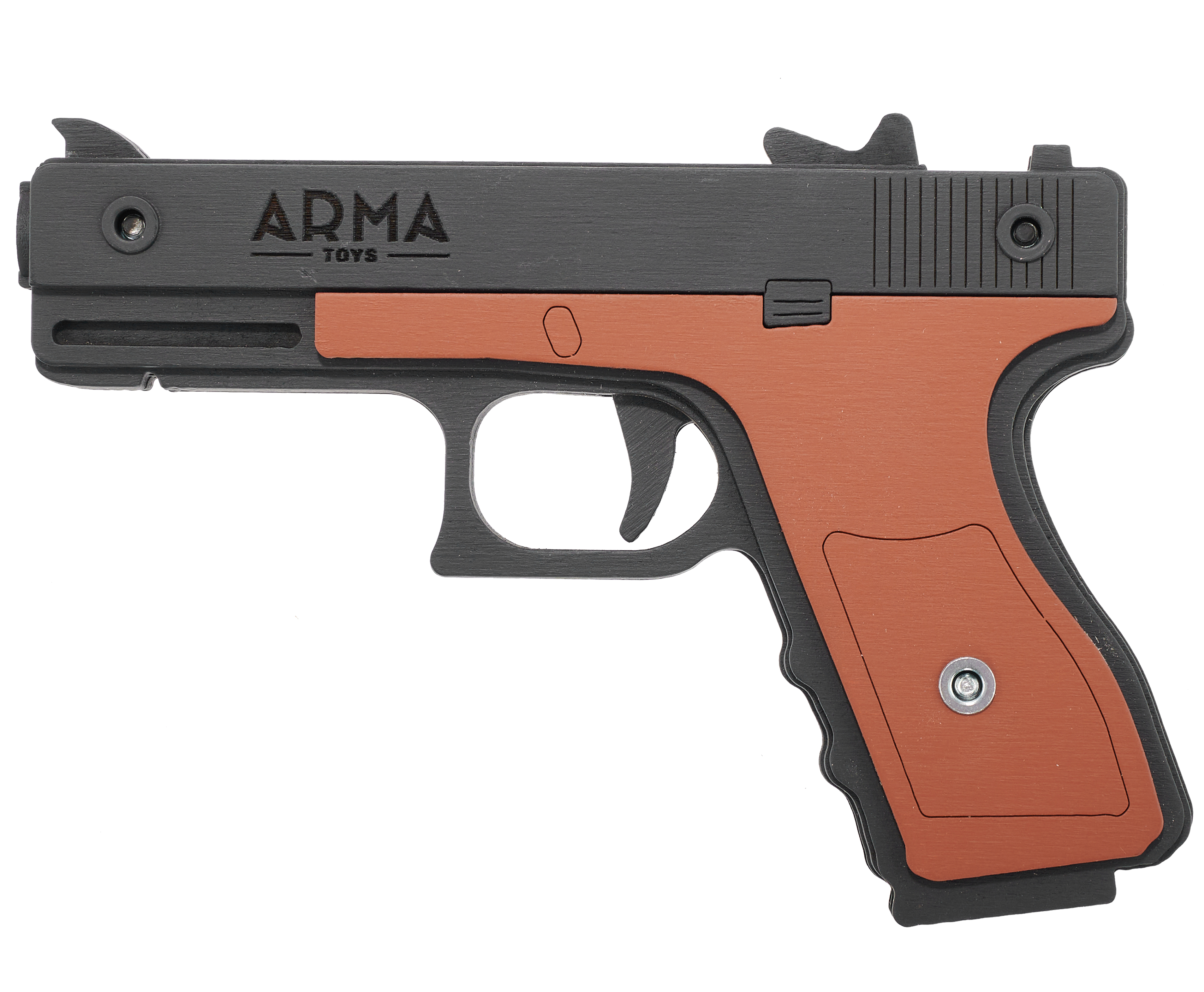 Резинкострел игрушечный Arma toys пистолет Glock макет, AT013K, окрашенный резинкострел arma toys пистолет стечкина макет апс at009k окрашенный