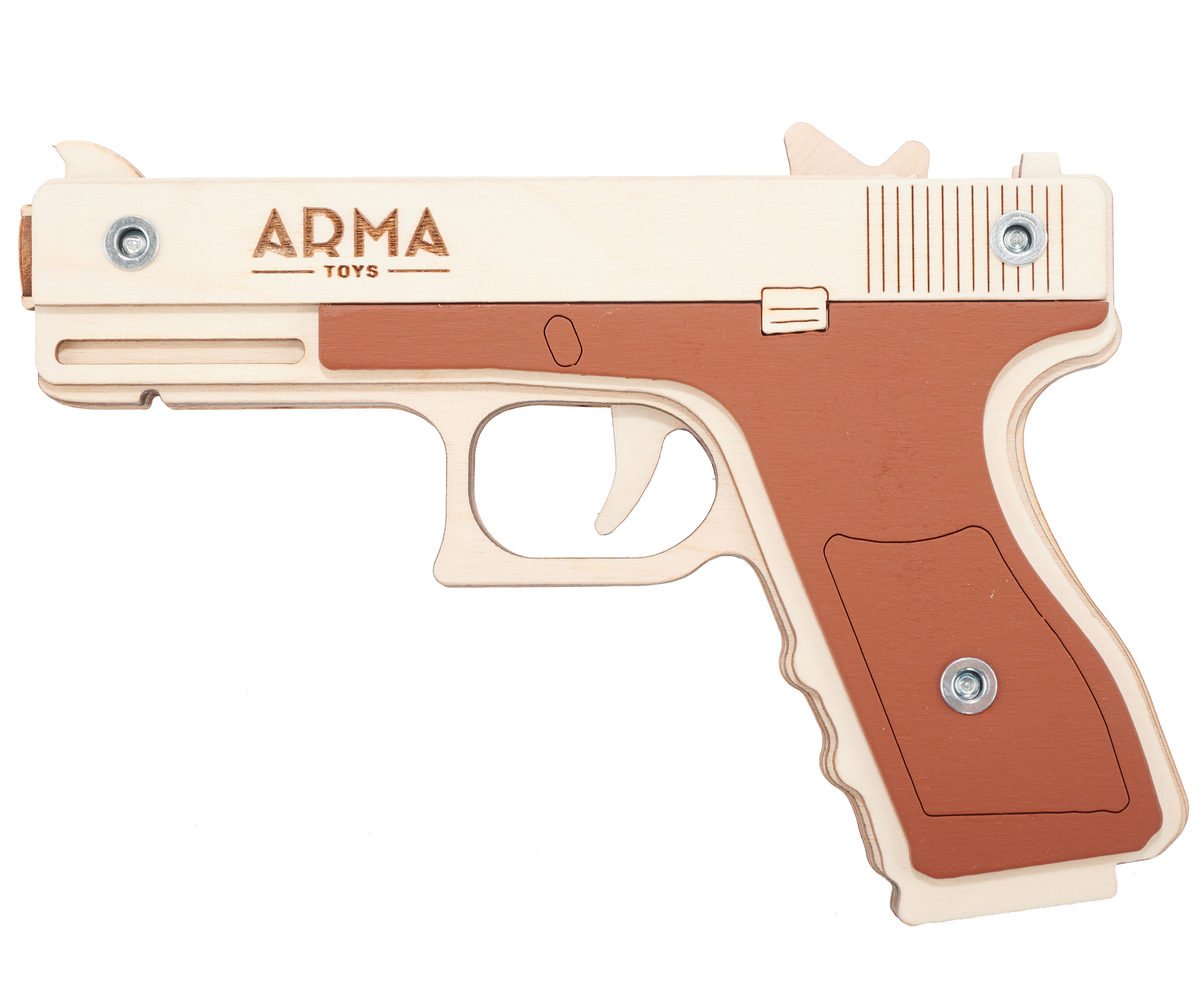 Резинкострел игрушечный Arma toys пистолет Глок макет, Glock, AT013 деревянная игрушка lemmo конструктор пистолет резинкострел бластер