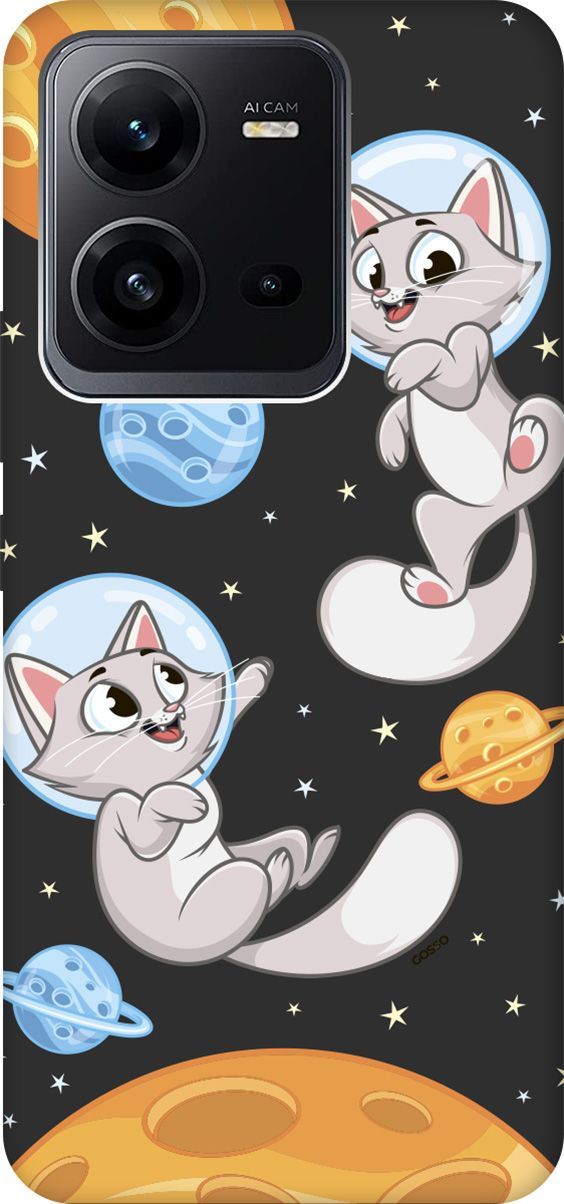 

Чехол на Vivo V25 5G/V25e с 3D принтом "CosmoCats" черный, Черный;серый, 157970