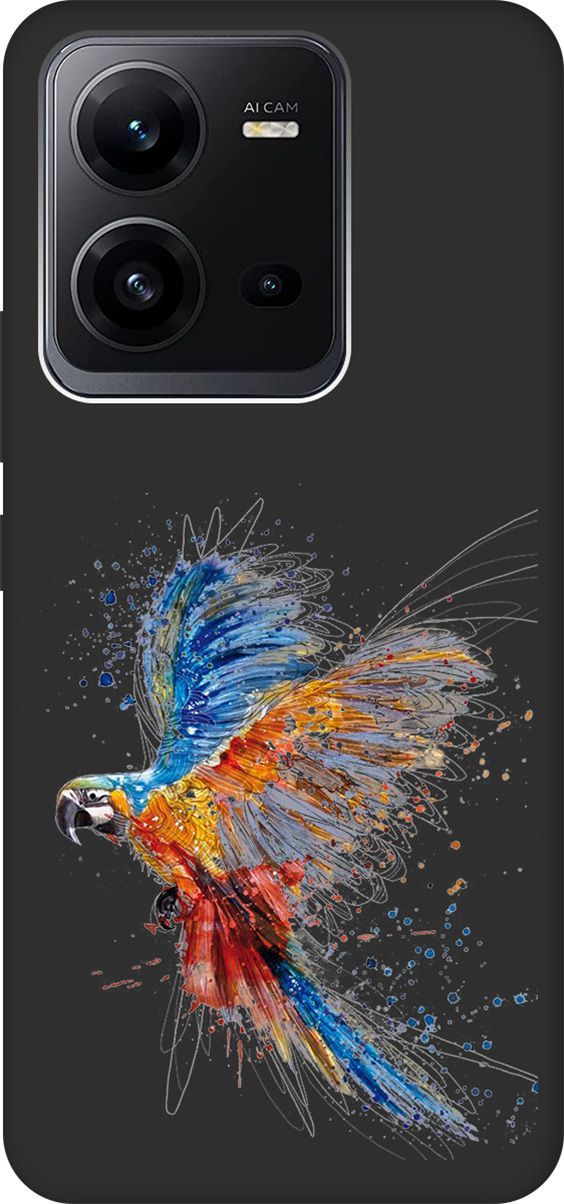 

Чехол на Vivo V25 5G/V25e с 3D принтом "Colorful Parrot" черный, Черный;красный, 157970