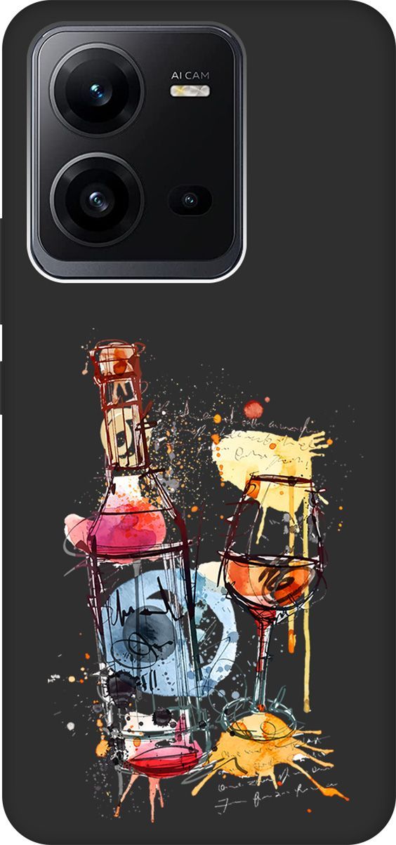 

Чехол на Vivo V25 5G/V25e с 3D принтом "Aquarelle Wine" черный, Черный;голубой, 157970