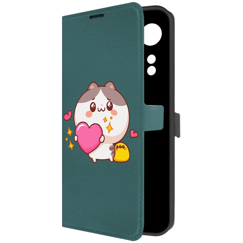 

Чехол-книжка Krutoff Eco Book для Oppo A58 4G Сердце для тебя (зелёный опал), Зеленый