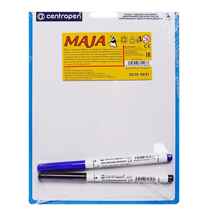 

Доска для маркера Centropen 18х24см двусторонняя и 2 маркера, Белый, 4703