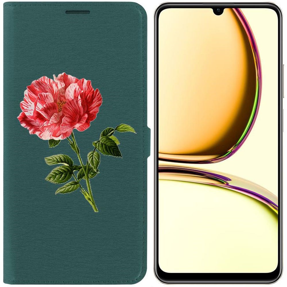 

Чехол-книжка Krutoff Eco Book для Realme C51 Рисованная роза (зелёный опал), Зеленый