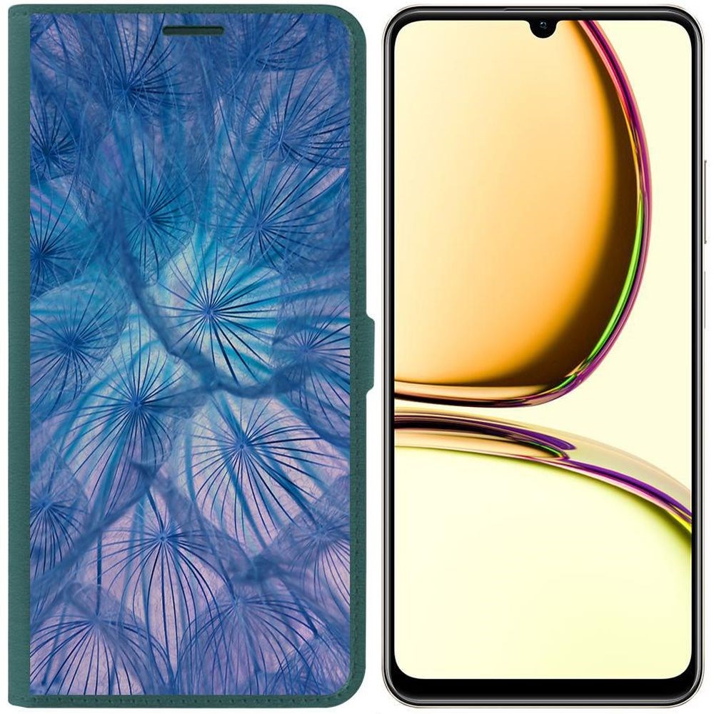 

Чехол-книжка Krutoff Eco Book для Realme C51 Синий одуванчик (зелёный опал), Зеленый
