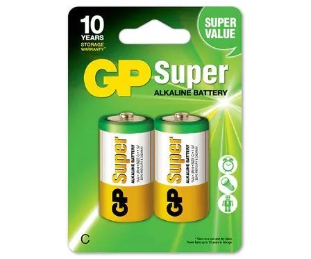 

Батарейки щелочные (алкалиновые) GP Super, тип C, 1.5V, 2шт. (LR14)