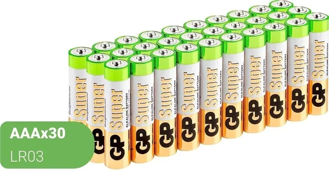 

Батарейки щелочные (алкалиновые) GP Super, тип AAA, 1.5V, 30шт. (Мизинчиковые)
