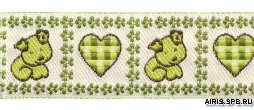 

05-51207, 25 Тесьма жаккардовая, салатовая 'Щенок и сердечко', 25мм*10м