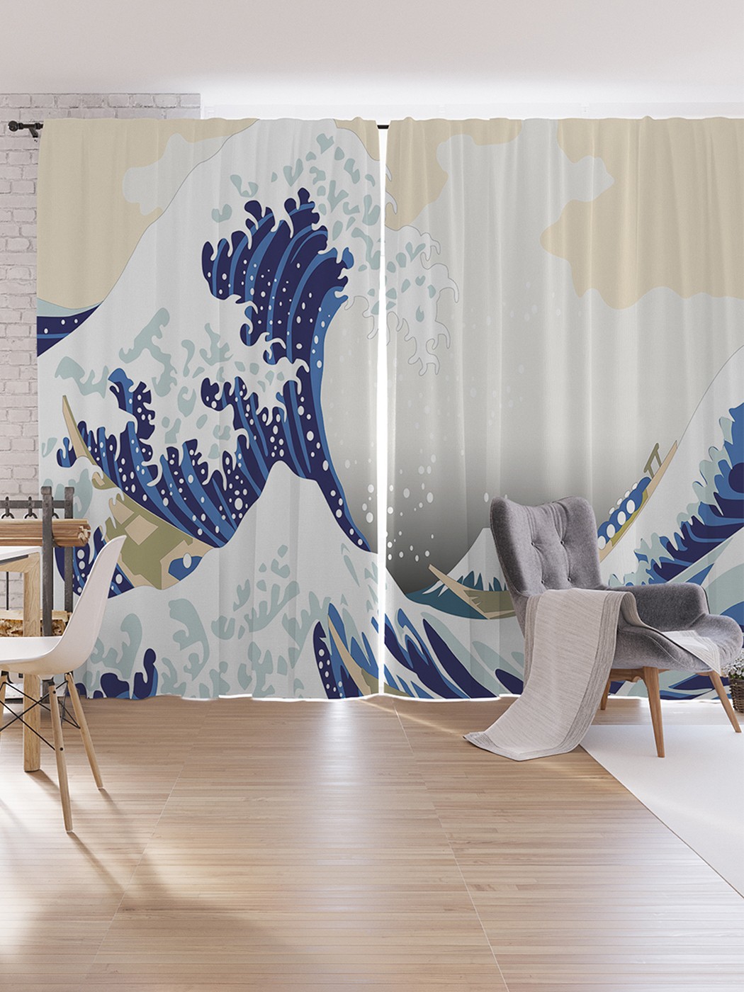 

Шторы под лён JoyArty "Волна в Канагаве", серия Oxford DeLux, 340х265 см, Волна в Канагаве