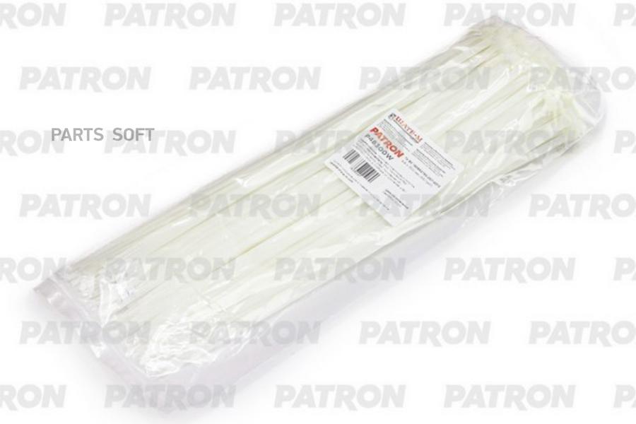 Комплект пластиковых хомутов 4.8 х 300 мм, 100 шт, нейлон, белые PATRON P48300W