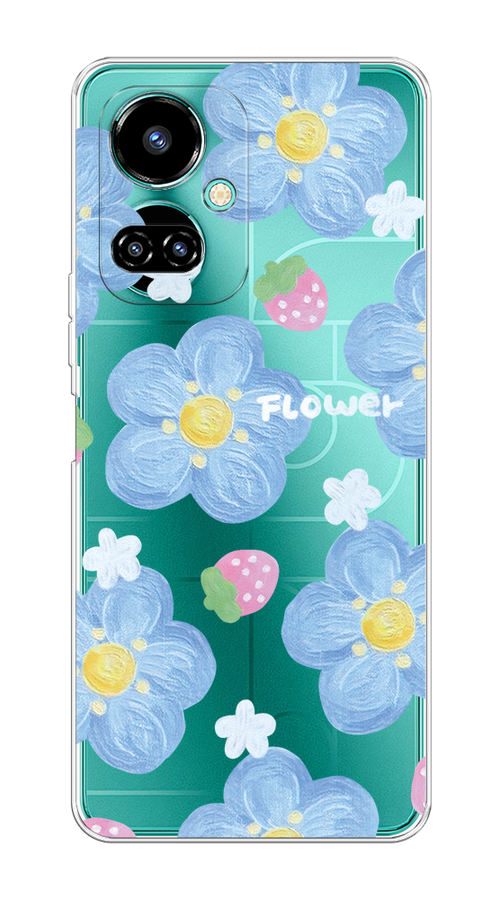 

Чехол на Tecno Camon 19/19 Pro 4G "Цветы и клубники", Прозрачный;голубой;белый, 302250-1