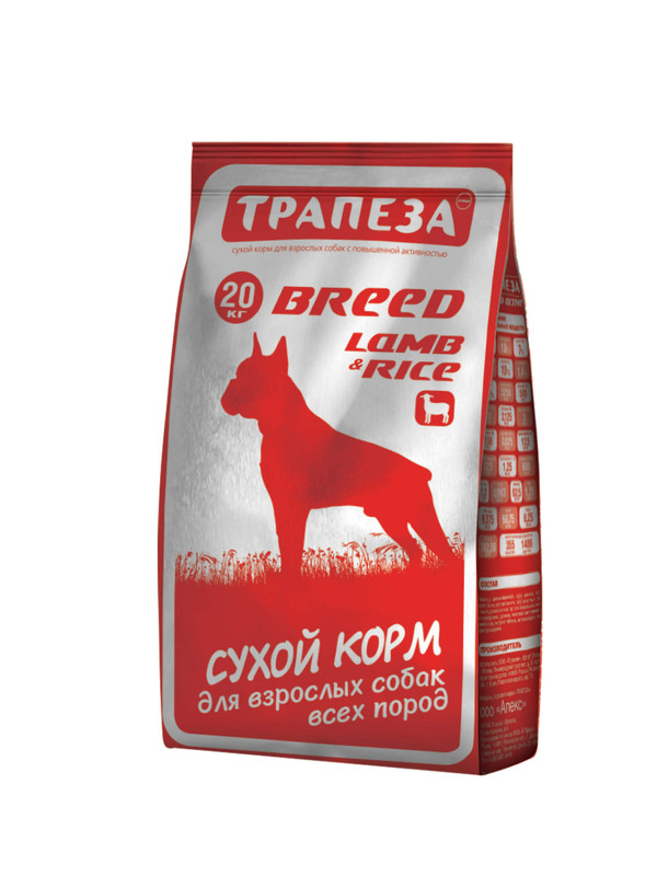 Сухой корм Трапеза BREED LAMB&RICE для взрослых собак всех пород, 20 кг