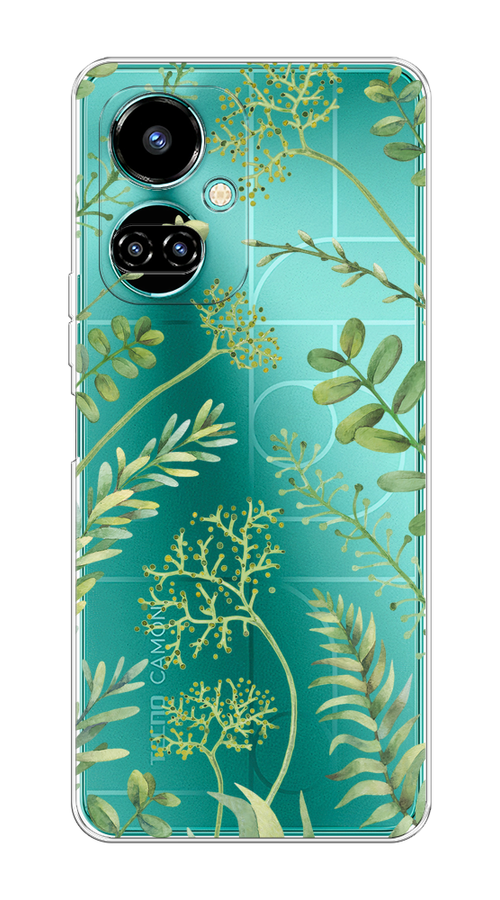 

Чехол на Tecno Camon 19/19 Pro 4G "Green Leaves", Зеленый;прозрачный, 302250-1