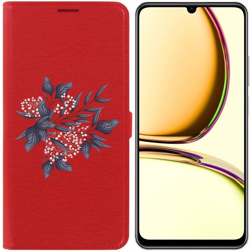 

Чехол-книжка Krutoff Eco Book для Realme C51 Розовые бутоны (красный)