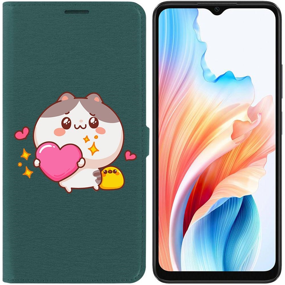 

Чехол-книжка Krutoff Eco Book для Oppo A38 4G Сердце для тебя (зелёный опал), Зеленый