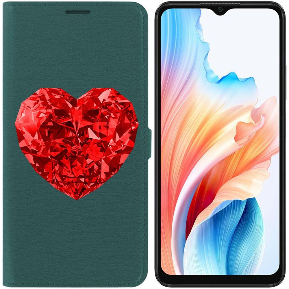 

Чехол-книжка Krutoff Eco Book для Oppo A38 4G Рубиновое сердце (зелёный опал), Зеленый