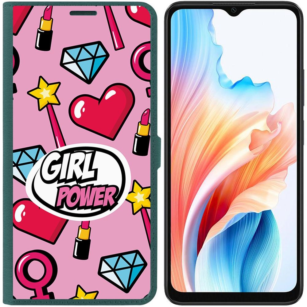 

Чехол-книжка Krutoff Eco Book для Oppo A38 4G Girl Power (зелёный опал), Зеленый