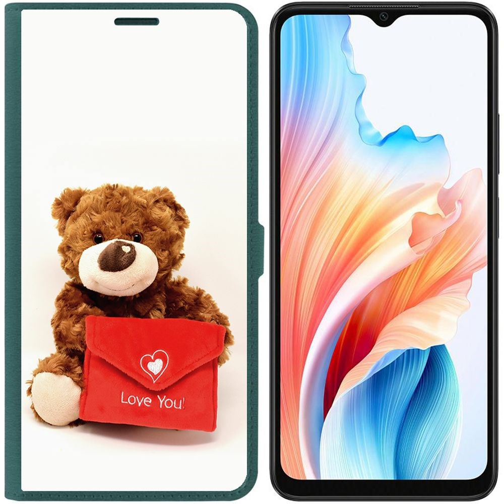 

Чехол-книжка Krutoff Eco Book для Oppo A38 4G Медвежонок тебя любит (зелёный опал), Зеленый