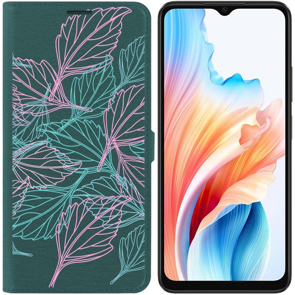 

Чехол-книжка Krutoff Eco Book для Oppo A38 4G Листья паттерн (зелёный опал), Зеленый