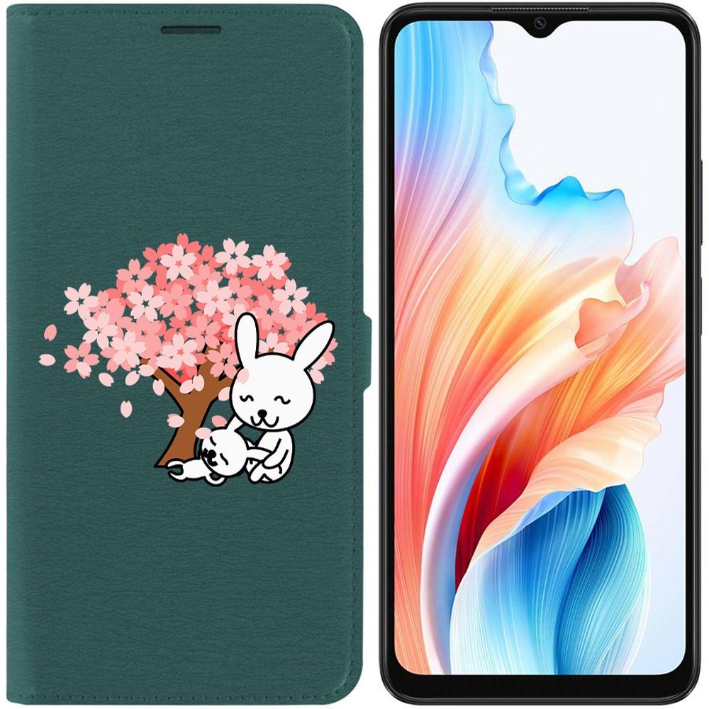 

Чехол-книжка Krutoff Eco Book для Oppo A38 4G Кролики (зелёный опал), Зеленый