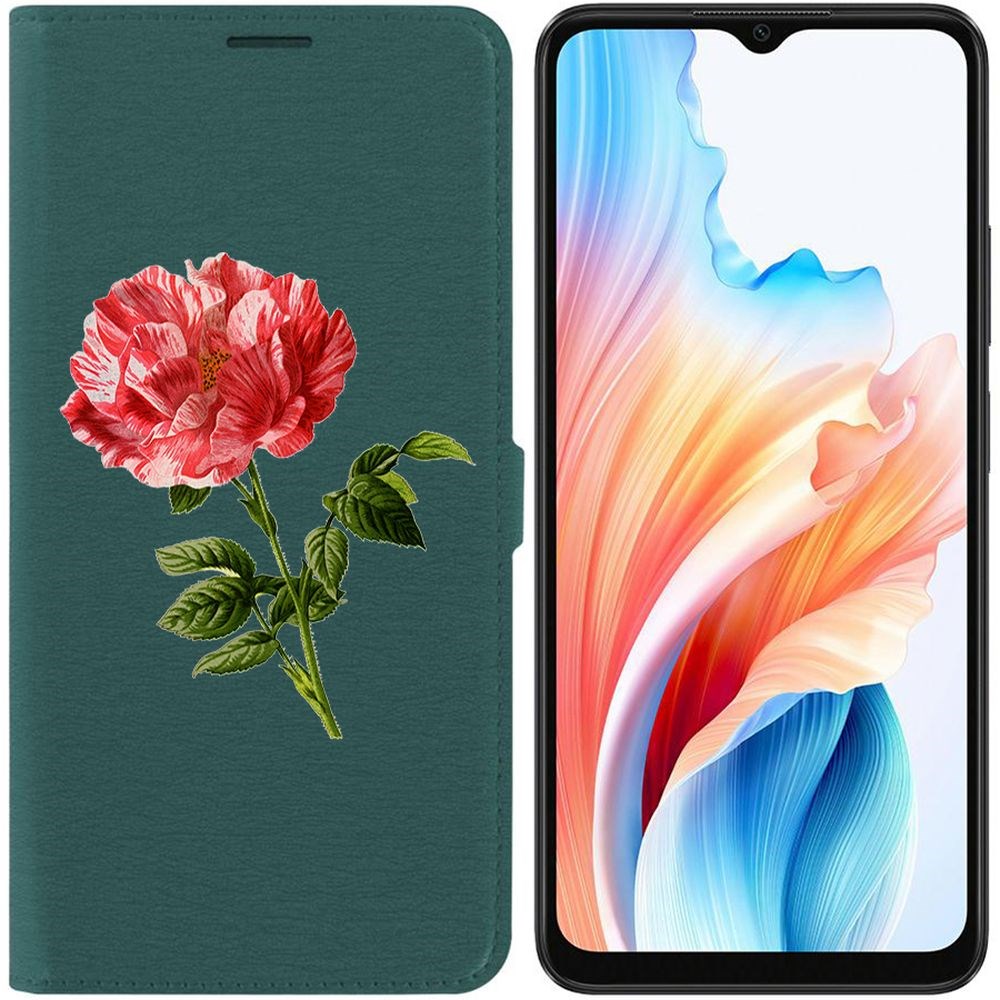 Чехол-книжка Krutoff Eco Book для Oppo A38 4G Рисованная роза (зелёный опал)