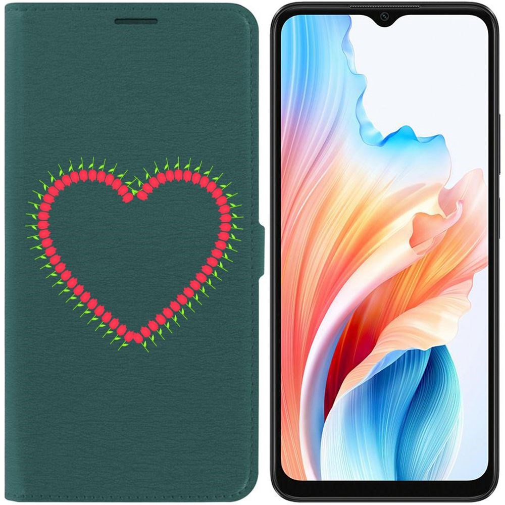 Чехол-книжка Krutoff Eco Book для Oppo A38 4G Сердце из тюльпанов (зелёный опал)