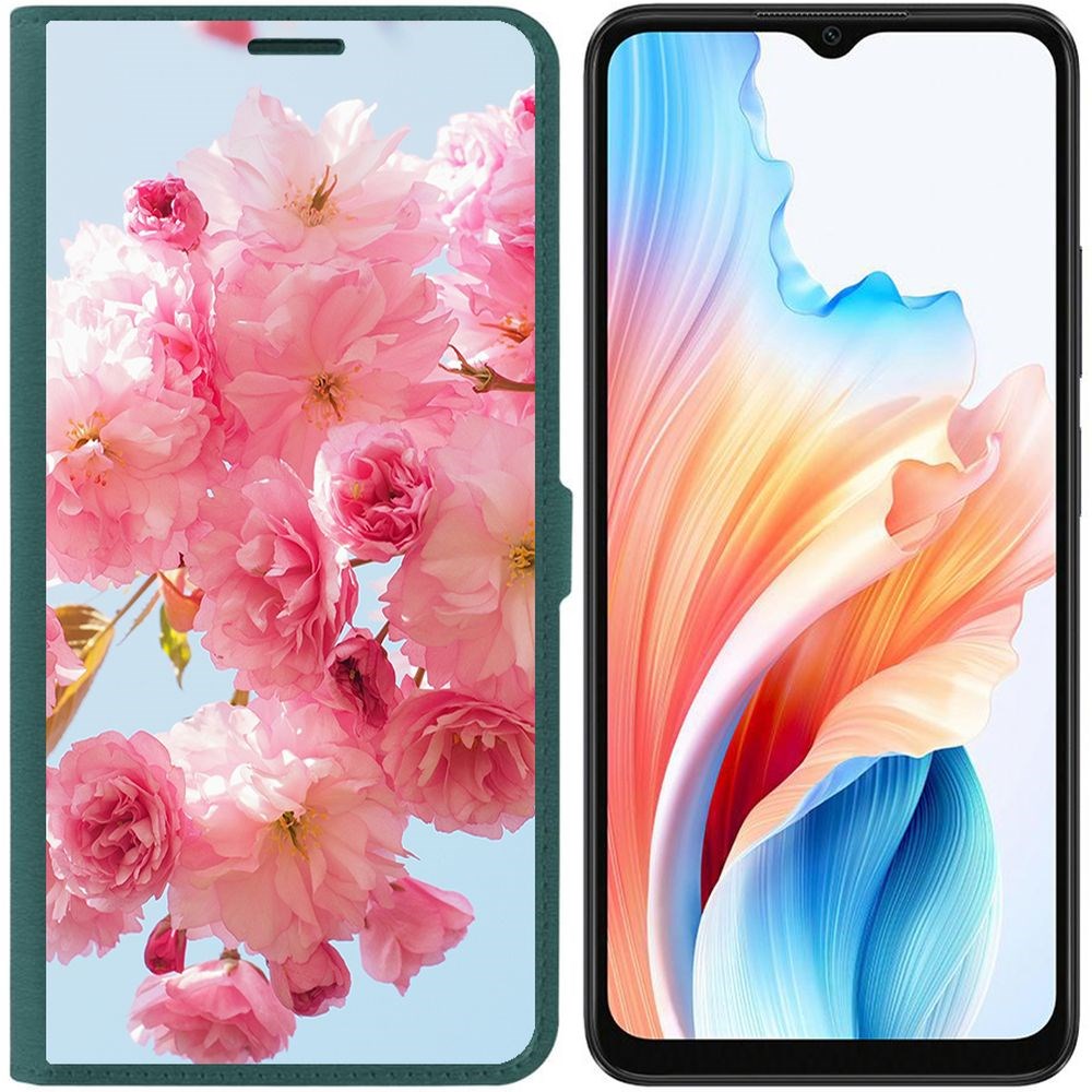 

Чехол-книжка Krutoff Eco Book для Oppo A38 4G Сакура (зелёный опал), Зеленый