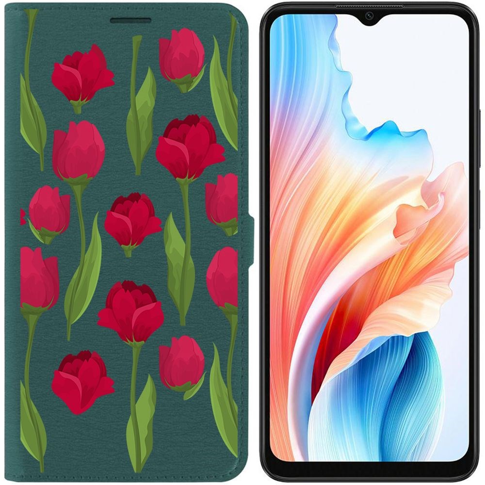 

Чехол-книжка Krutoff Eco Book для Oppo A38 4G Розы паттерн (зелёный опал), Зеленый