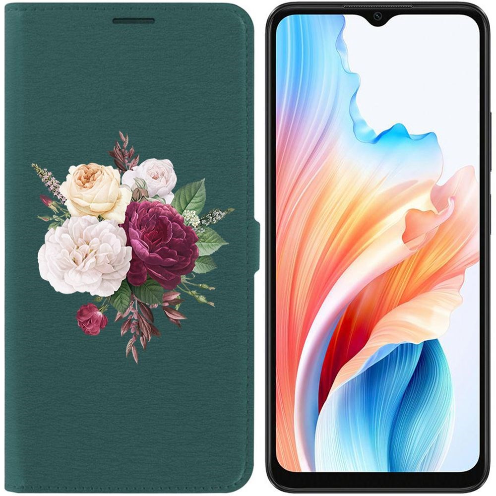 

Чехол-книжка Krutoff Eco Book для Oppo A38 4G Цветочная композиция (зелёный опал), Зеленый