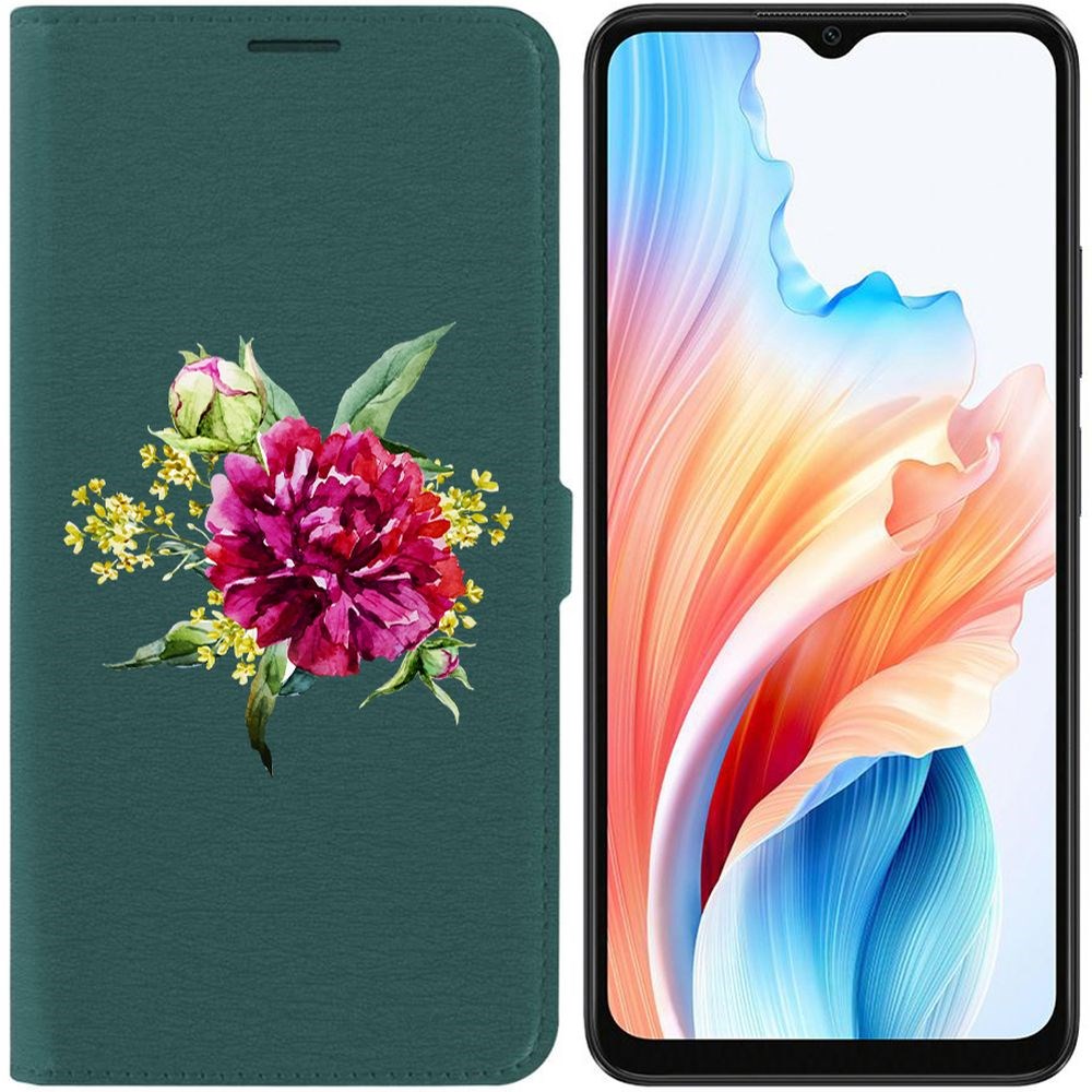 

Чехол-книжка Krutoff Eco Book для Oppo A38 4G Цветочная акварель (зелёный опал), Зеленый