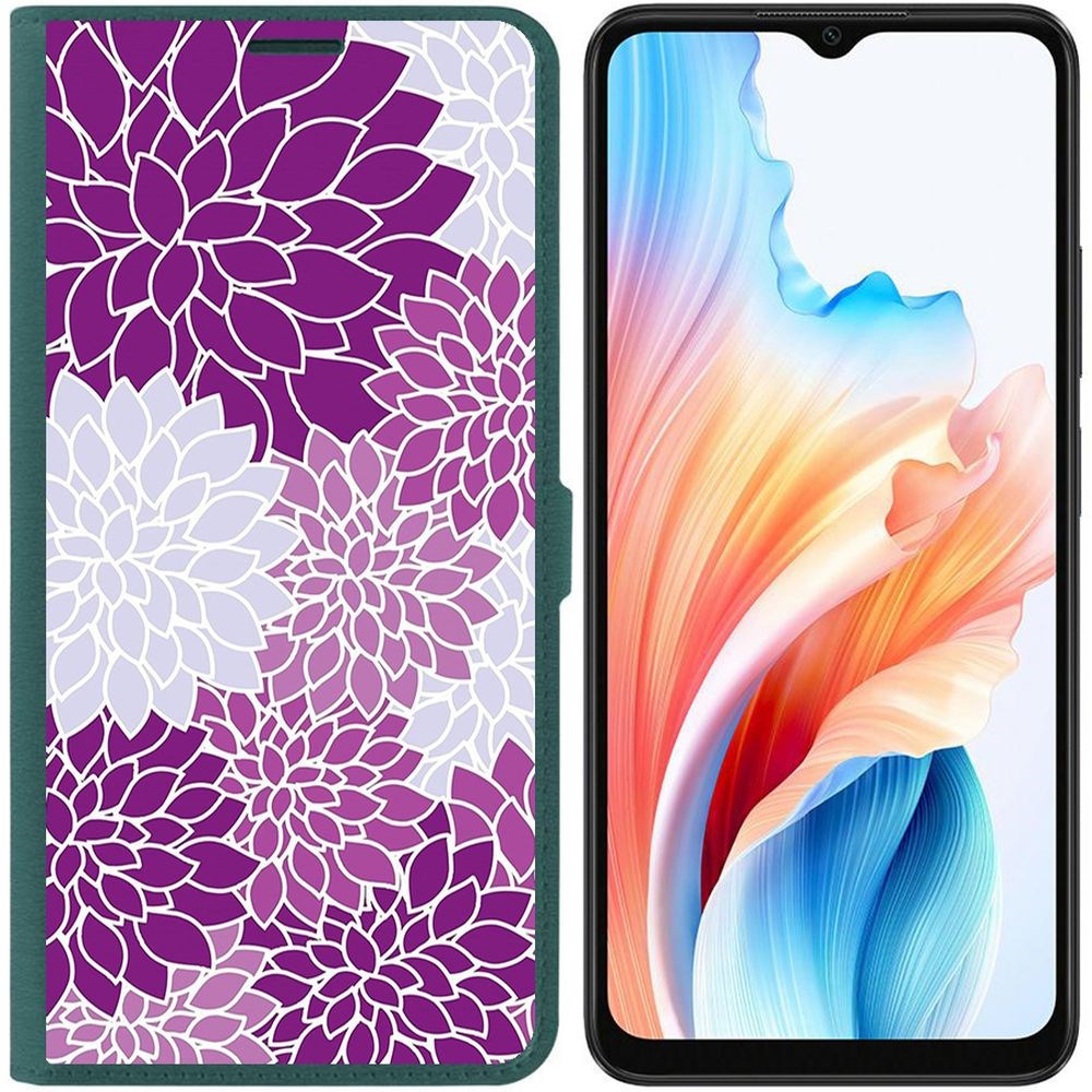 

Чехол-книжка Krutoff Eco Book для Oppo A38 4G Цветочный паттерн 2 (зелёный опал), Зеленый