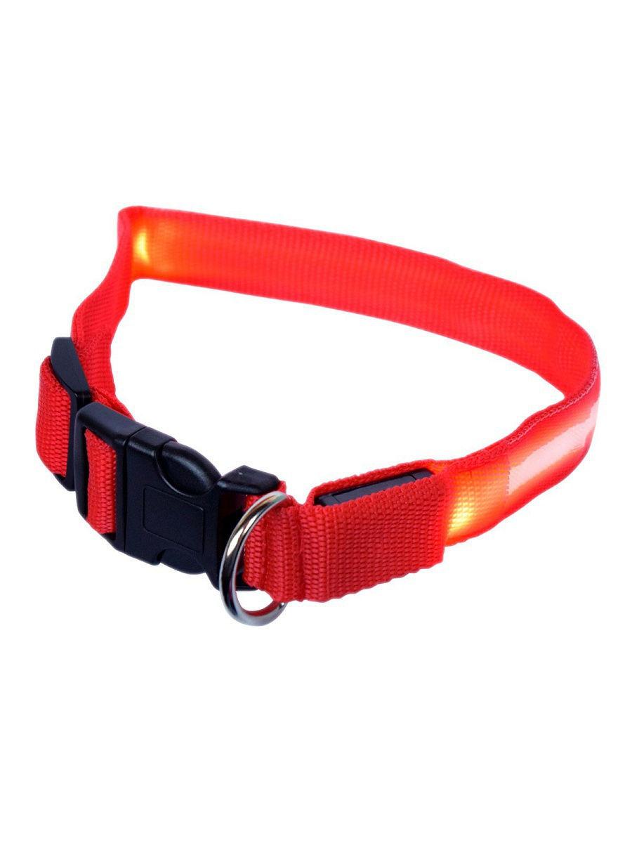 Ошейник для собак повседневный GMW LED светящийся, обхват шеи 30-55 см, нейлон, красный