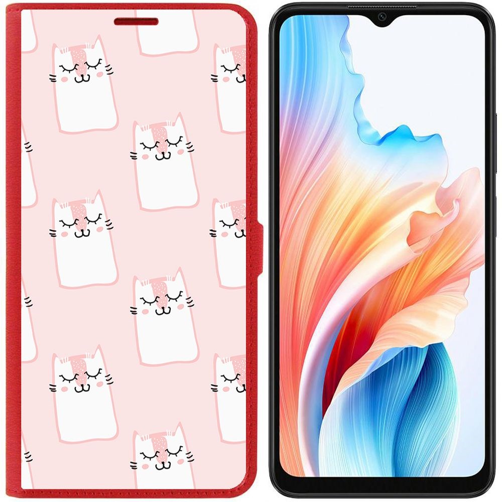 

Чехол-книжка Krutoff Eco Book для Oppo A38 4G Котики паттерн (красный)