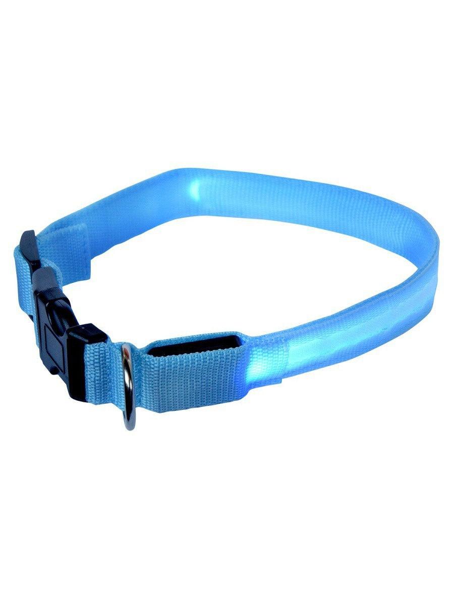 Ошейник для собак повседневный GMW LED светящийся, обхват шеи 30-55 см, нейлон, голубой