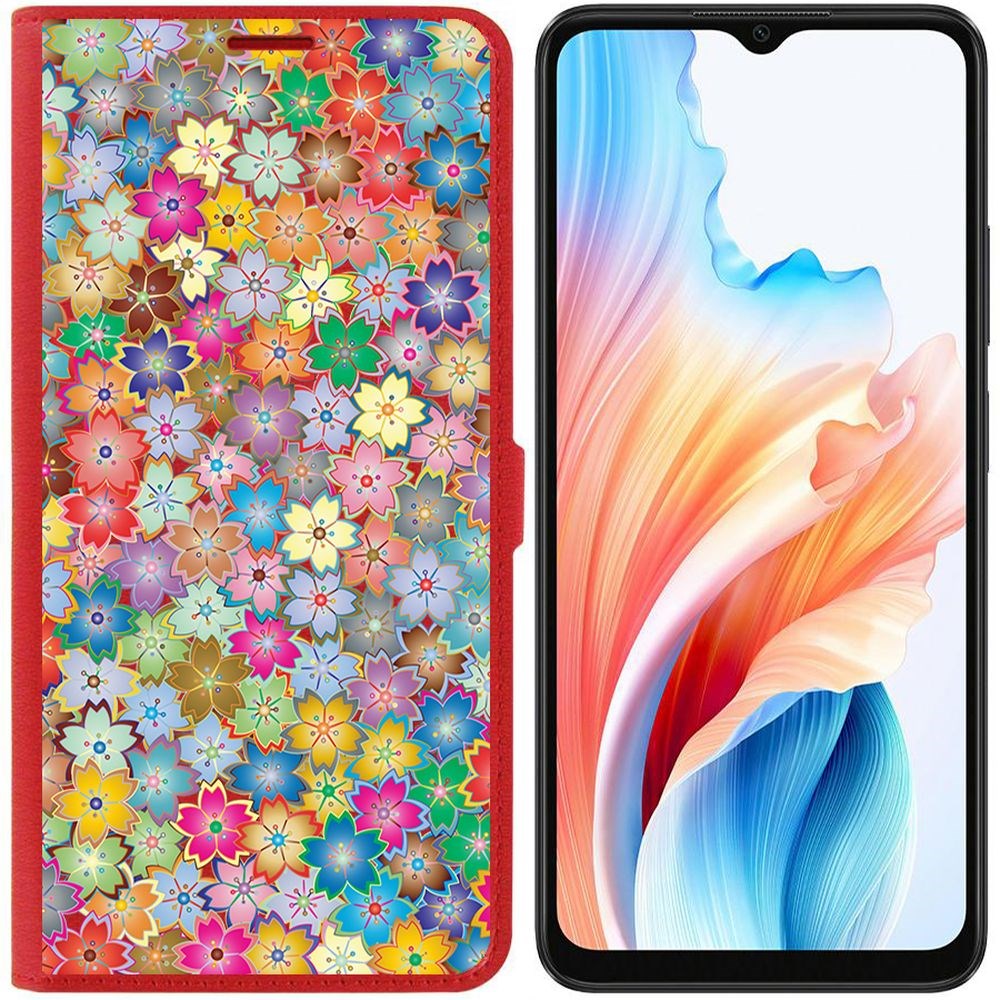 

Чехол-книжка Krutoff Eco Book для Oppo A38 4G Цветочный паттерн 4 (красный)