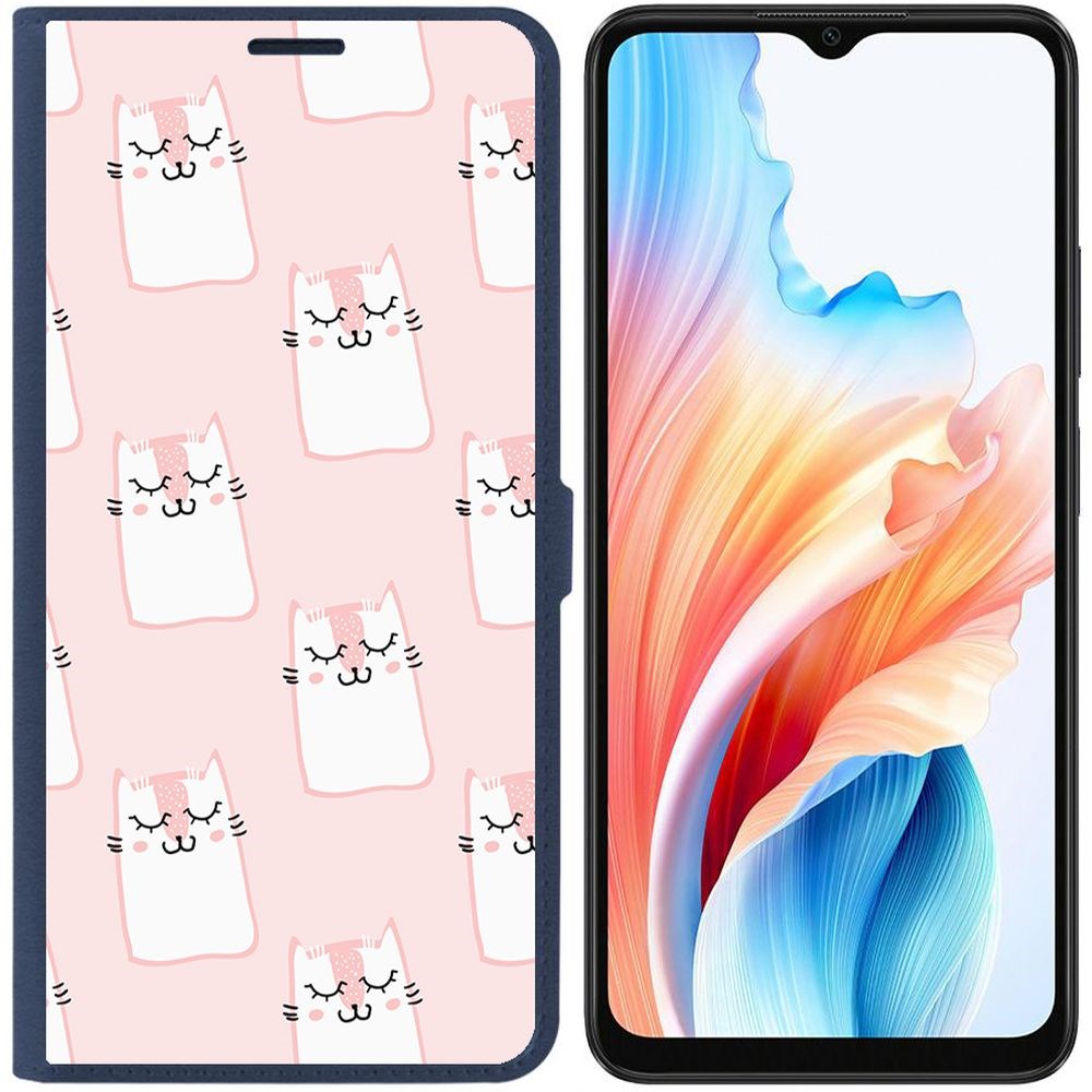 

Чехол-книжка Krutoff Eco Book для Oppo A38 4G Котики паттерн (синий)