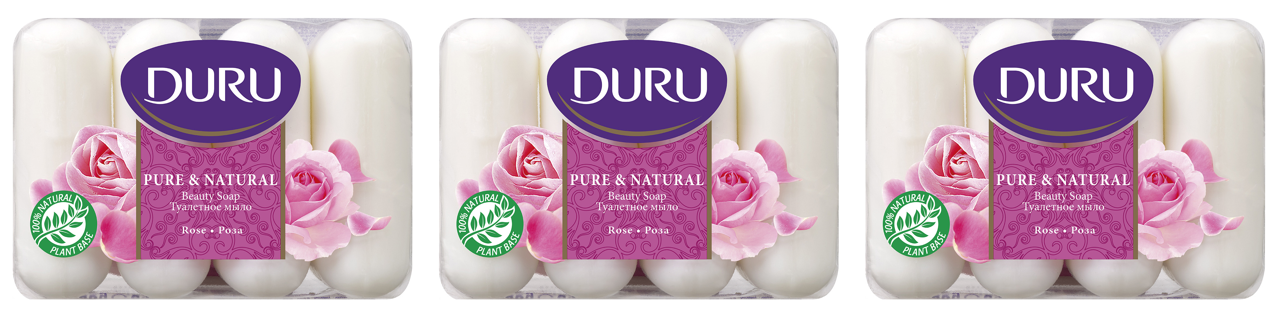 Туалетное мыло Duru Pure&Natural Роза, 4х85г, 3уп.
